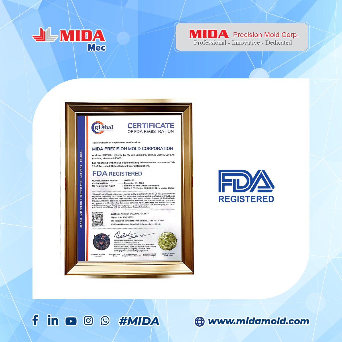 Mida Precision Mold Corp CHINH PHỤC CỘT MỐC TIÊU CHUẨN FDA 🏆